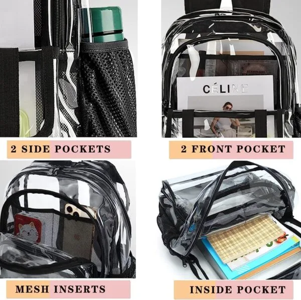 PROUDME Large Clear Bag Stadium Approved Heavy Duty PVC Transparent Clear Backpack, Trendy Girls School Bag suitable for men and women Red - Image 3