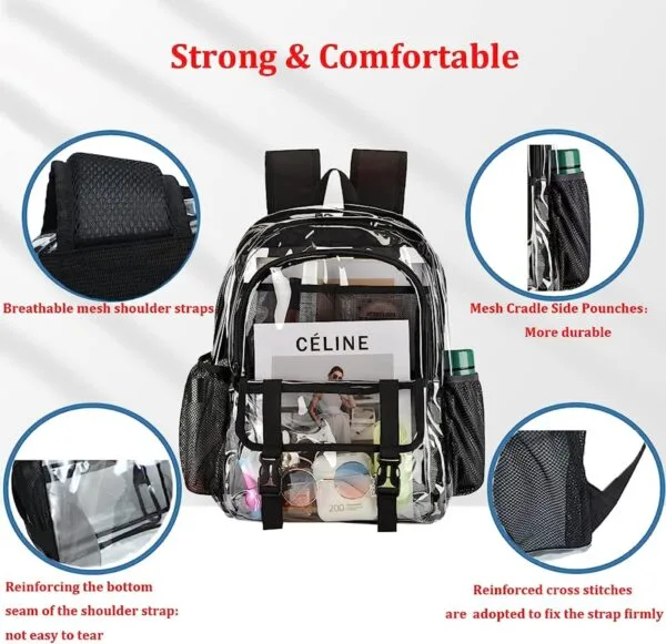 PROUDME Large Clear Bag Stadium Approved Heavy Duty PVC Transparent Clear Backpack