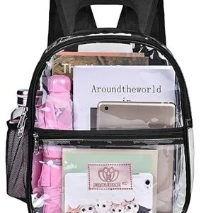 PROUDME Clear Transparent Backpack Water Resistant Small Backpack Trendy Girls School Bag Black