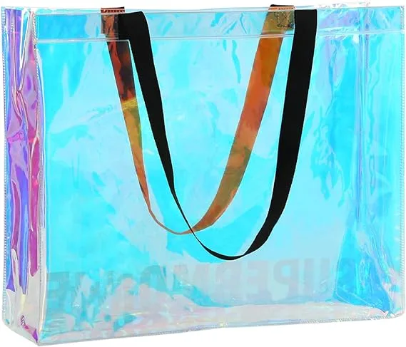PROUDME Large Tote Bag for Women with Handle, Stylish Transparent Handbags, Rainbow Tote Bags for College Ladies Big Shoulder Bag (Rainbow &BLACK)