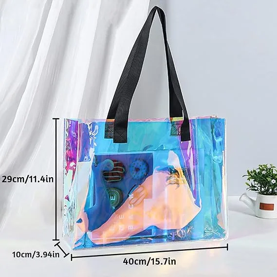 PROUDME Large Tote Bag for Women with Handle, Stylish Transparent Handbags, Rainbow Tote Bags for College Ladies Big Shoulder Bag (Rainbow &BLACK) - Image 2