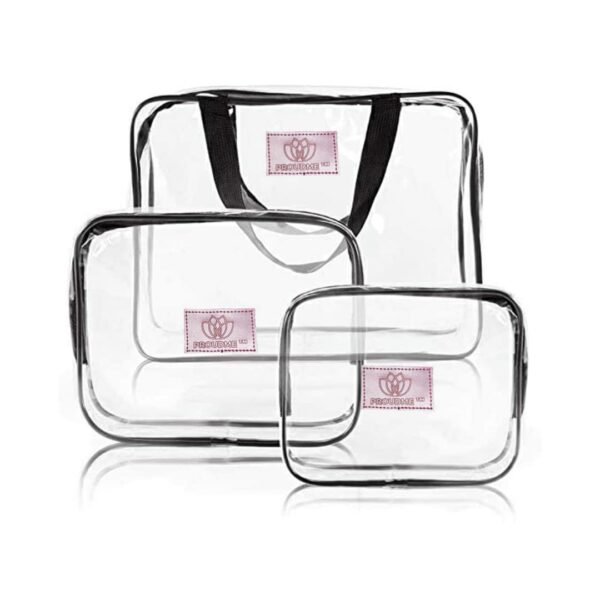 PROUDME Cosmetic Pouches, Travel Toiletry Bag, Makeup Organiser, Clear PVC Pouches, Set of 3 Pic