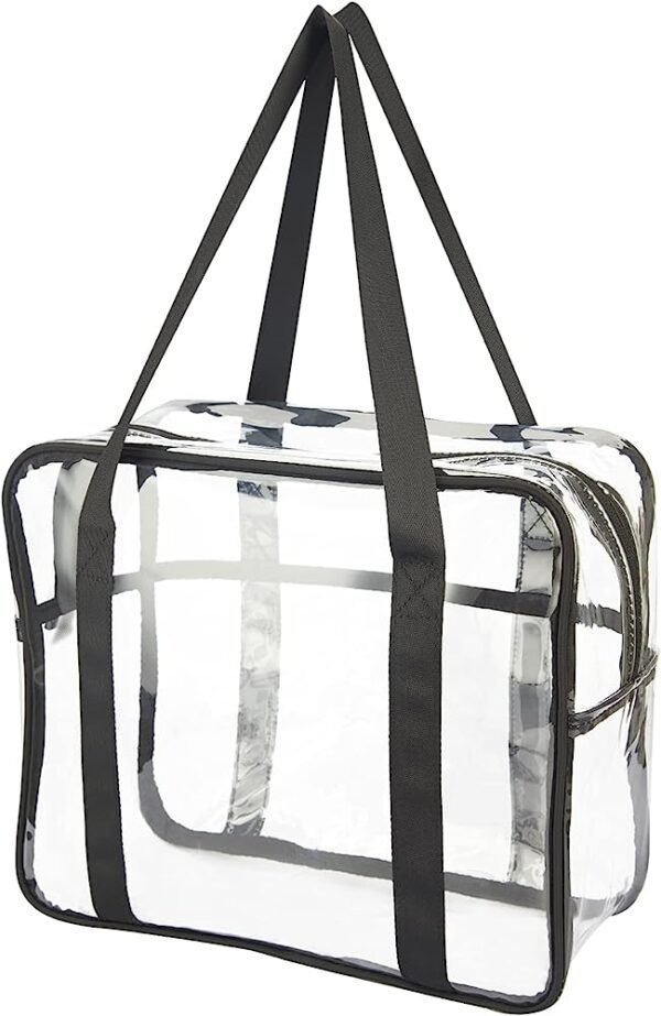 PROUDME Extra Large Clear Cosmetic Makeup Bag, Transparent PVC Tote Shoulder Bag, Makeup Artist Bag (Black) - Image 2