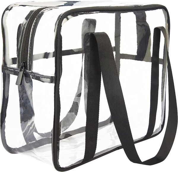 PROUDME Extra Large Clear Cosmetic Makeup Bag, Transparent PVC Tote Shoulder Bag, Makeup Artist Bag (Black) - Image 3