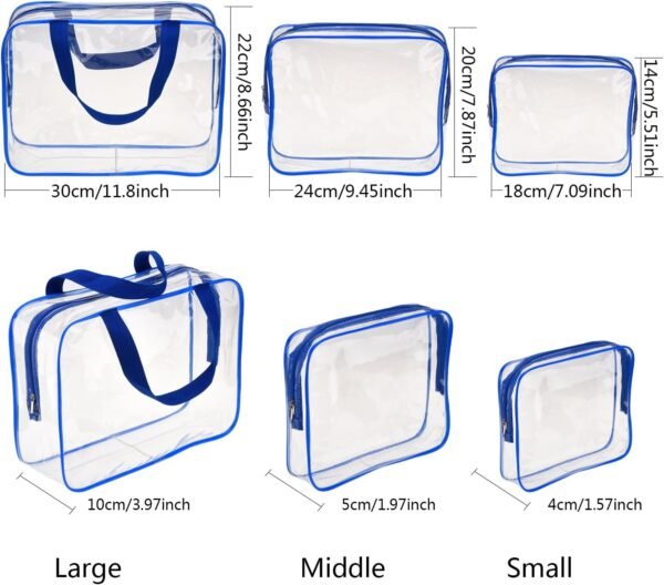 PROUDME Cosmetic Pouches, Travel Toiletry Bag, Makeup Organiser, Clear PVC Pouches, Blue  (Pack of 4) (Copy) - Image 2