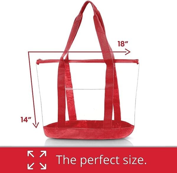 PROUDME Large Clear Tote Bag, Fashion PVC Shoulder Handbag for Women Red - Image 2