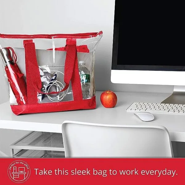 PROUDME Large Clear Tote Bag, Fashion PVC Shoulder Handbag for Women Red - Image 3