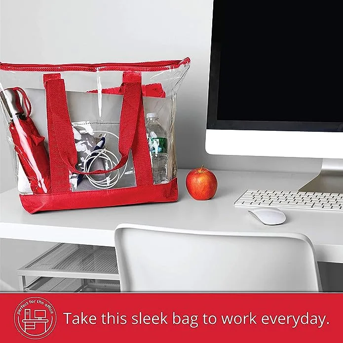 PROUDME Large Clear Tote Bag, Fashion PVC Shoulder Handbag for Women Red - Image 3