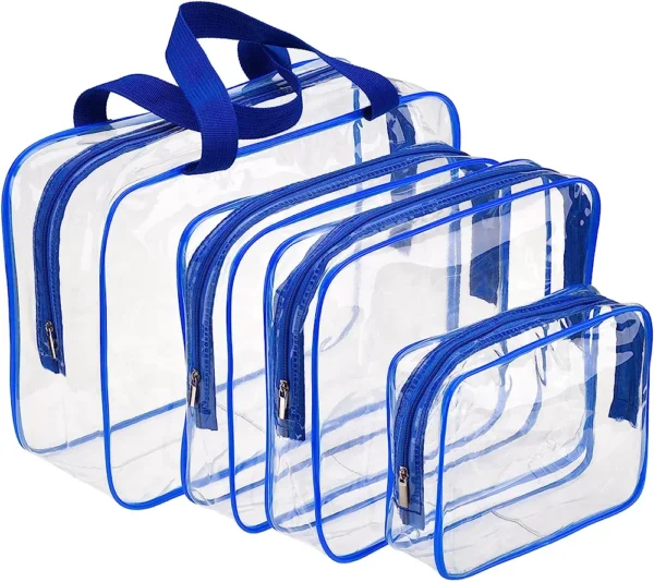 PROUDME Cosmetic Pouches, Travel Toiletry Bag, Makeup Organiser, Clear PVC Pouches, Blue  (Pack of 4) (Copy) - Image 3