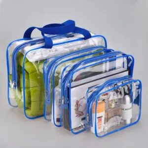 PROUDME Cosmetic Pouches, Travel Toiletry Bag, Makeup Organiser, Clear PVC Pouches, Blue (Pack of 4) (Copy)