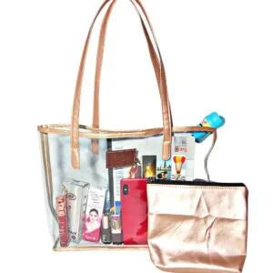 PROUDME 2 in 1 Clear Purse PVC Transparent Tote Bags Large Work Shoulder Bag with Small Pouch Handbags for Women Girls