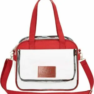 PROUDME Clear Sling Bag Stadium Approved, Clear Purse for Gym, Work, Travel (Red)