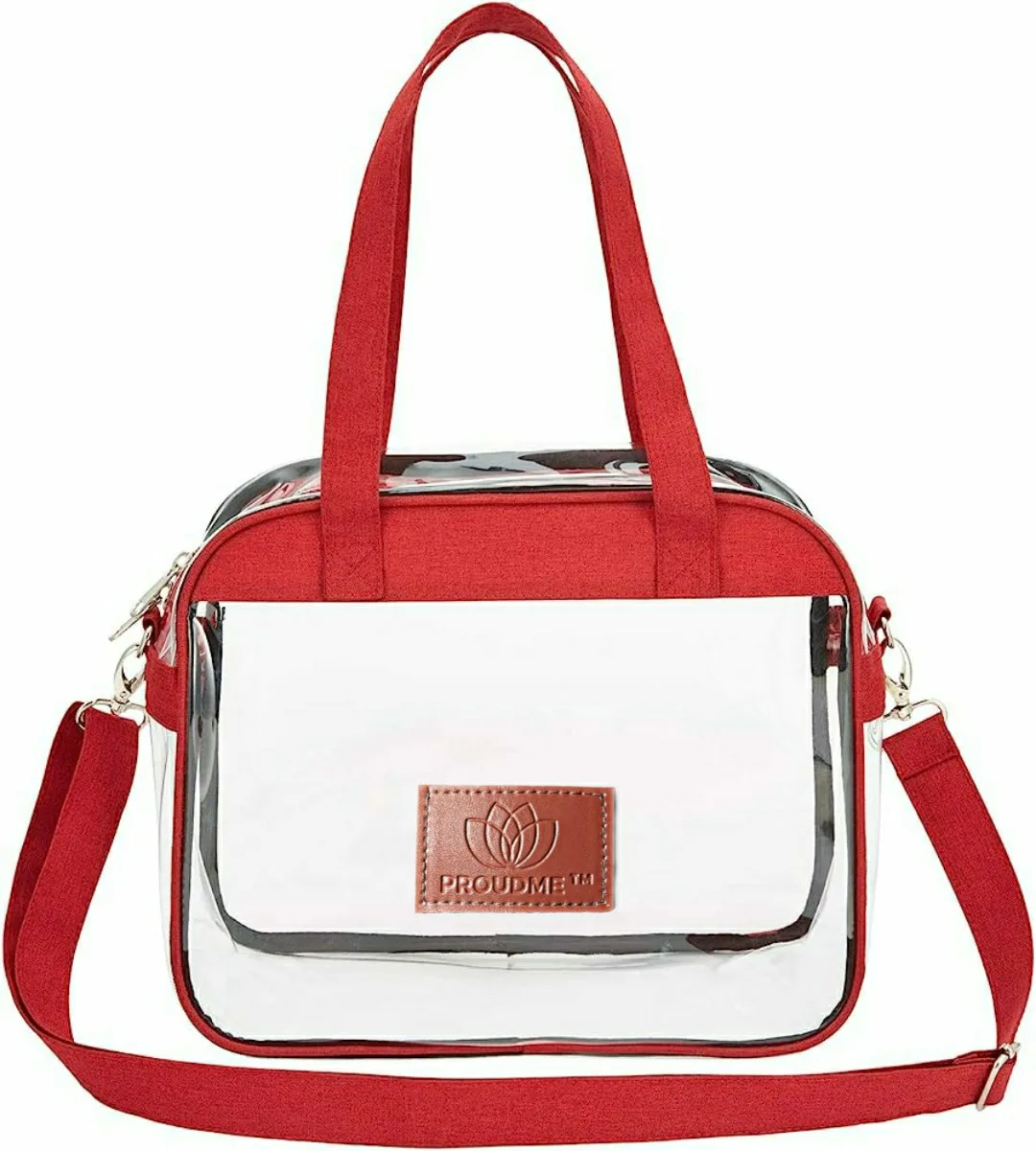 PROUDME Clear Sling Bag Stadium Approved, Clear Purse for Gym, Work, Travel (Red)