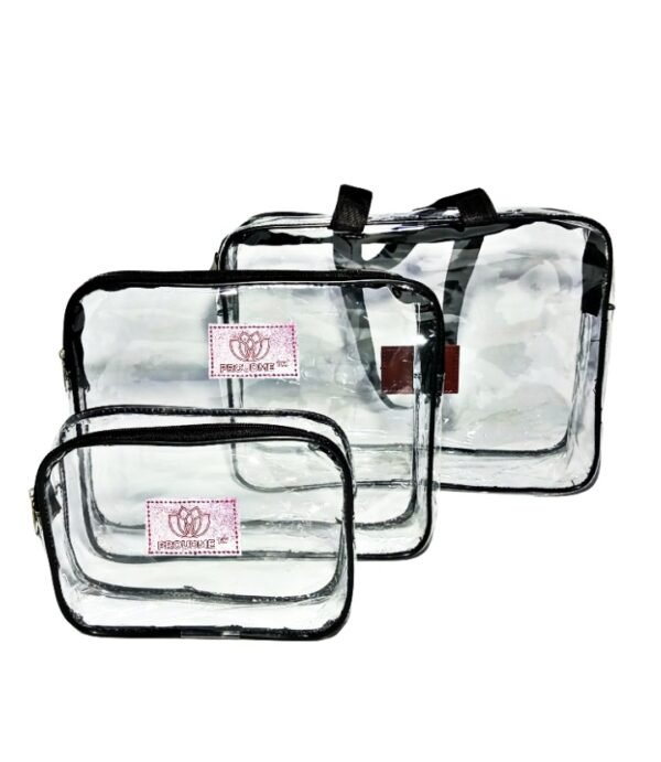 PROUDME Cosmetic Pouches, Travel Toiletry Bag, Makeup Organiser, Clear PVC Pouches, Set of 3 Pic - Image 4