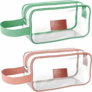 PROUDME Clear Makeup Cosmetic Bag for Travel Toiletry Organizer with Zipper Portable Green, Pink (Pack of 2)