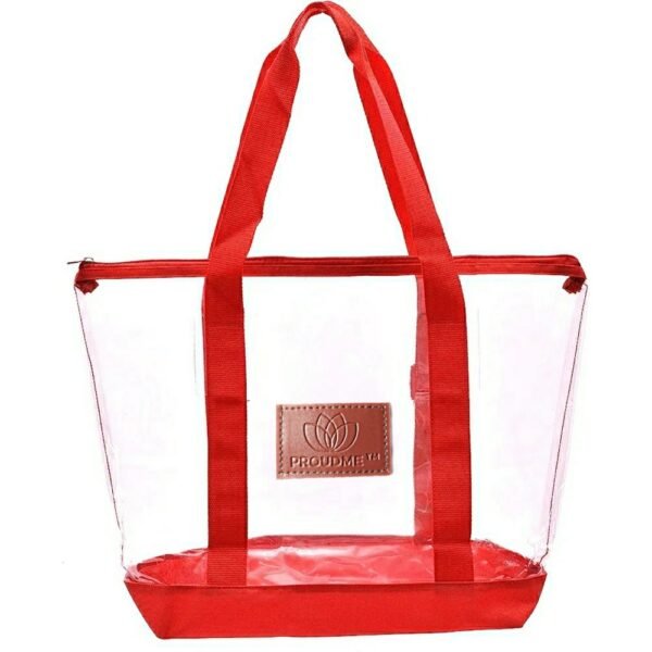 PROUDME Large Clear Tote Bag, Fashion PVC Shoulder Handbag for Women Red