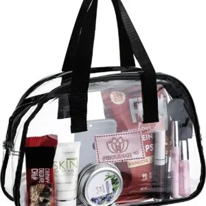 PROUDME Clear Toiletry Bag for Women Makeup Pouch Waterproof Wash Bag Cosmetic Organizer Case (Black)