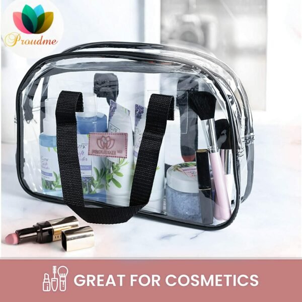 PROUDME Clear Toiletry Bag for Women Makeup Pouch Waterproof Wash Bag Cosmetic Organizer Case (Black) - Image 2