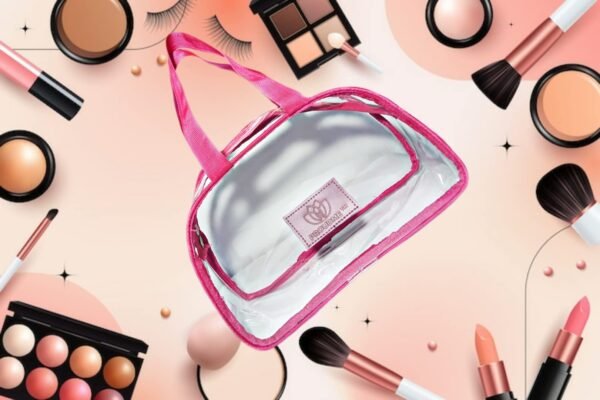 PROUDME Clear Toiletry Bag for Women Makeup Pouch Waterproof Wash Bag Cosmetic Organizer Case (Pink) - Image 3